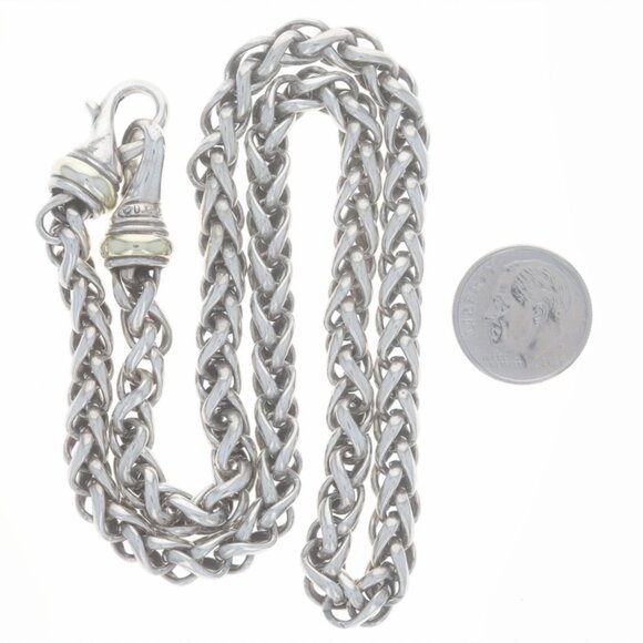 David Yurman 6mm Wheat Chain Necklace 16 3/4" - Sterling Silver 925 Yellow 14k - Picture 5 of 8